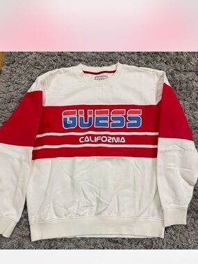 GUESS White Red & Blue Logo Crewneck Sweatshirt